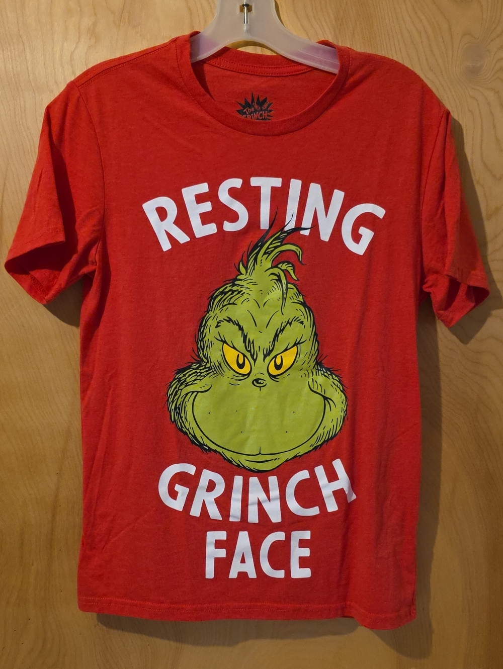 Dr. Seuss Red Tee with Green Grinch Face